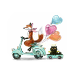 Líška s mačkou na mopede