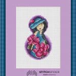 predloha na vysivanie dama s kvetmi ruzova